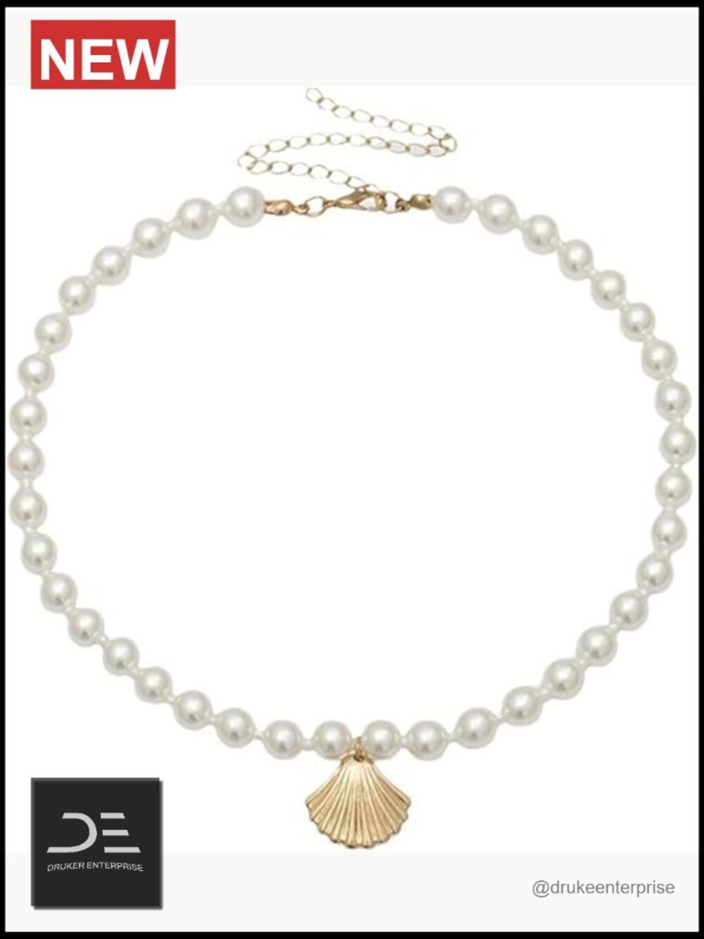 Gold Shell Pendant Necklace with Pearl Beads Choker Summer Beach Jewelry